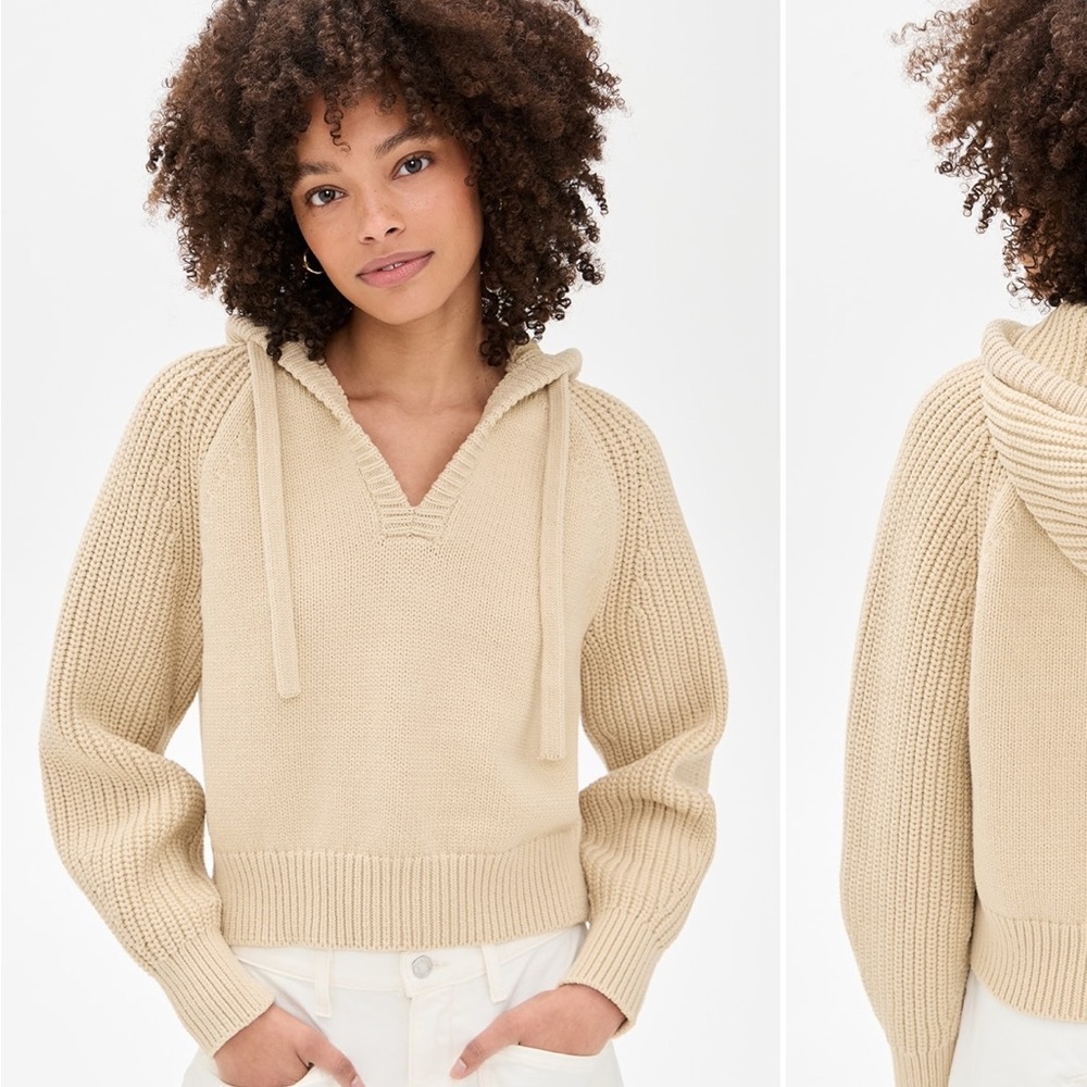 madewell v neck tape yarn hoodie grey. Cozy Knit Ribbed Sweater Hoodie in